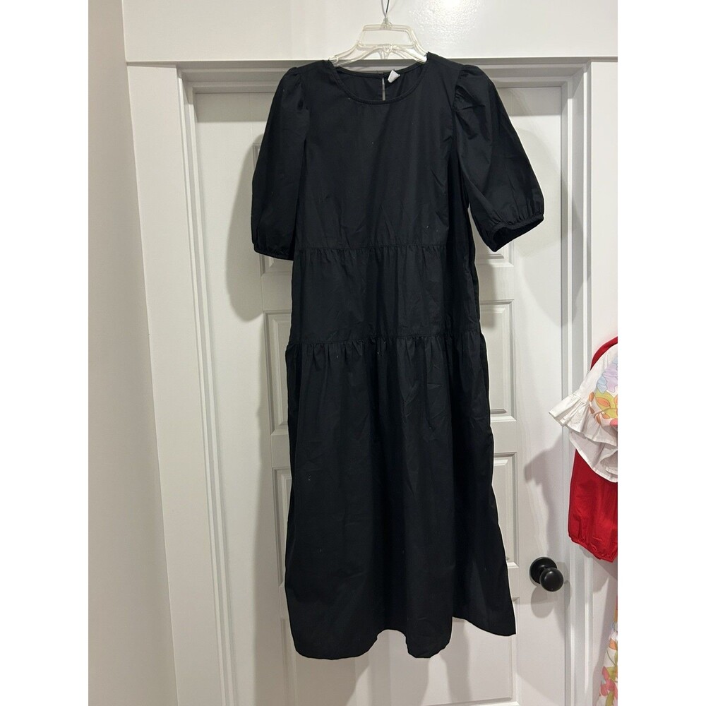Old Navy Boho Tiered Black Maxi Dress Size Medium Cottagecore Prairie Modest
